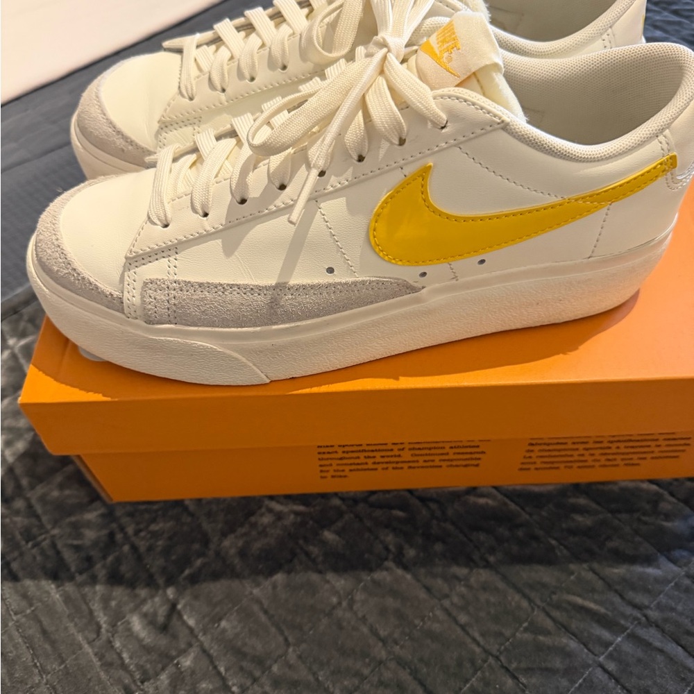 Nike Women's Blazer Low Platform Cream and Yellow Sneakers